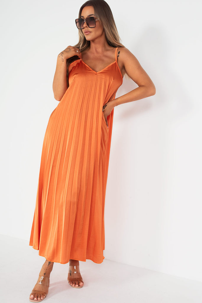Orah Orange Pleated Dress