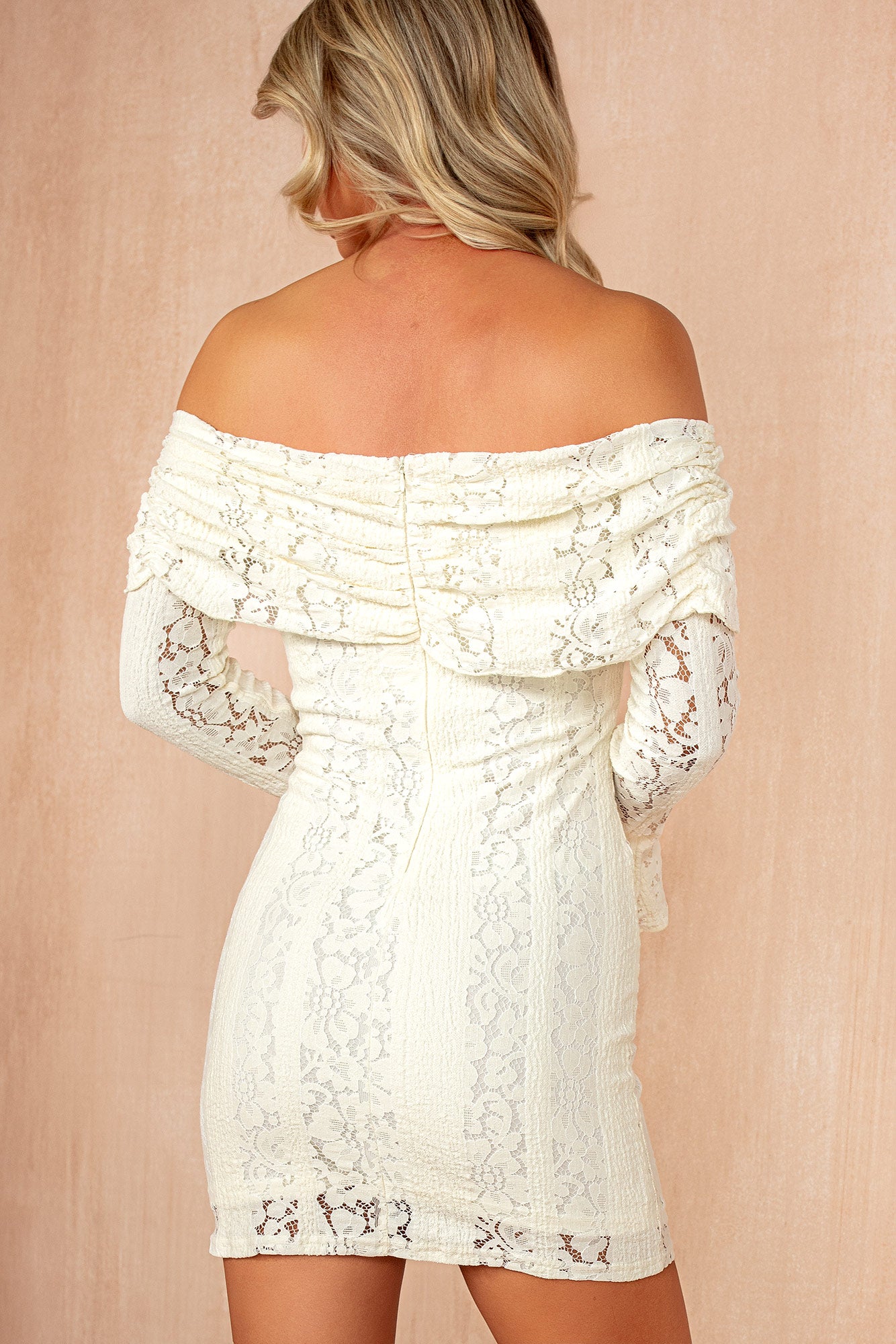 Orella Cream Lace Bardot Mini Dress