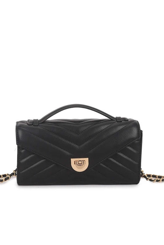 Orion Black Faux Leather Quilted Bag