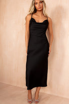 Orla Black Satin Cowl Neck Maxi Dress