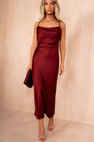 Orla Burgundy Satin Cowl Neck Maxi Dress