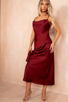 Orla Burgundy Satin Cowl Neck Maxi Dress