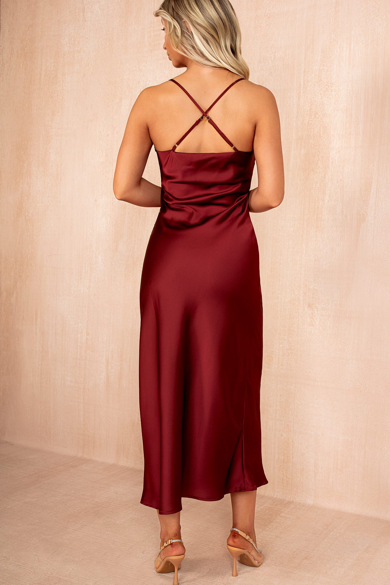 Orla Burgundy Satin Cowl Neck Maxi Dress