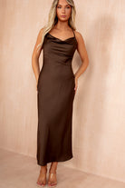 Orla Chocolate Satin Cowl Neck Maxi Dress
