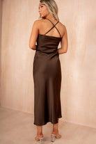 Orla Chocolate Satin Cowl Neck Maxi Dress