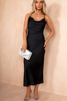 Orla Navy Satin Cowl Neck Maxi Dress