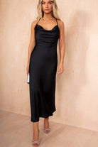 Orla Navy Satin Cowl Neck Maxi Dress