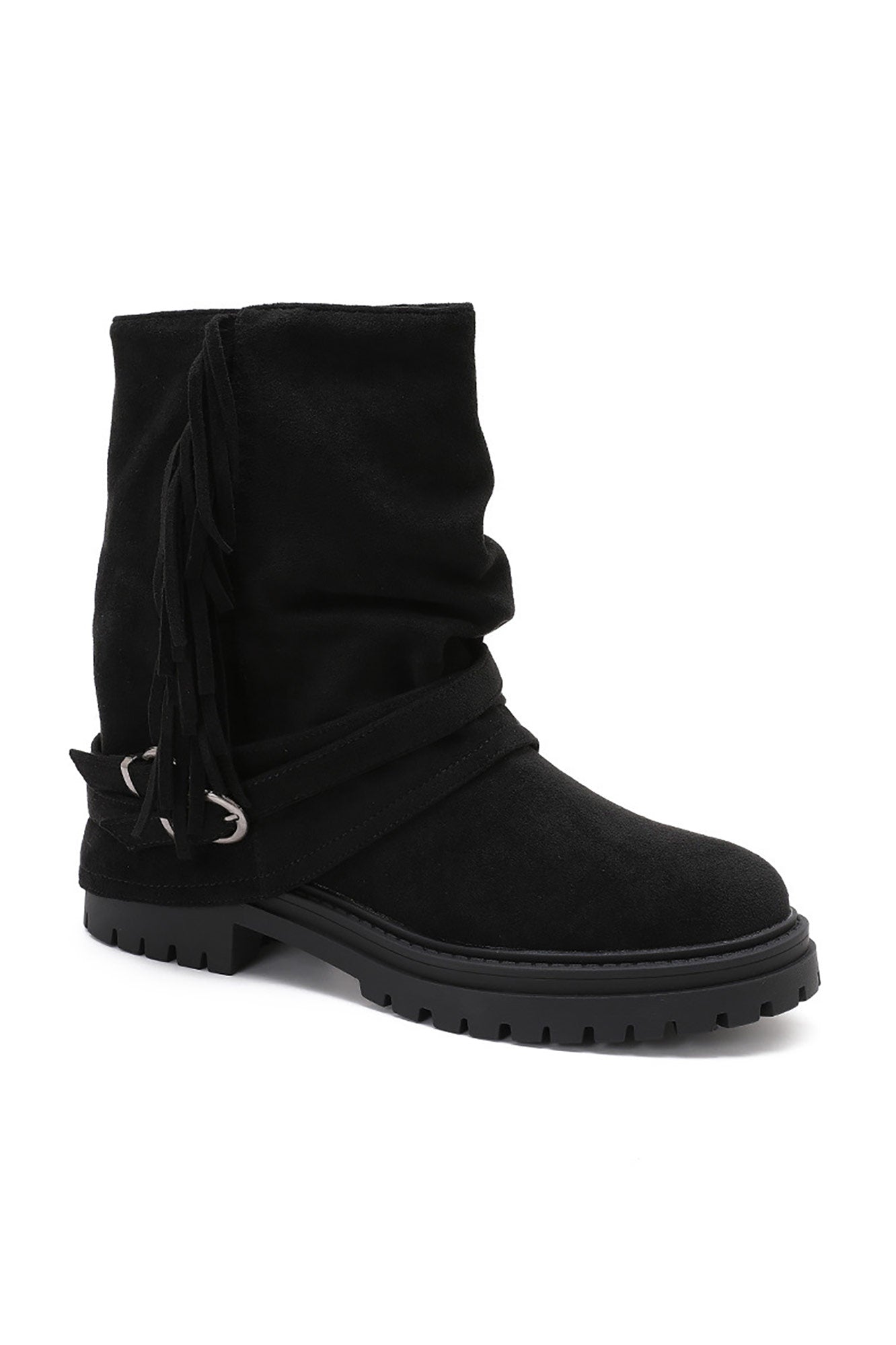 Ottilie Black Fringed Suedette Ankle Boots
