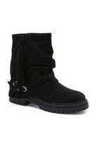 Ottilie Black Fringed Suedette Ankle Boots