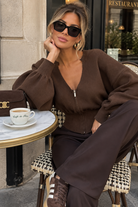 Ozara Chocolate Fine Knit Zip Up Cardigan