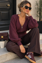 Ozara Plum Fine Knit Zip Up Cardigan
