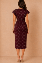 Paige Burgundy Polka Dot Flutter Sleeve Wrap Midi Dress