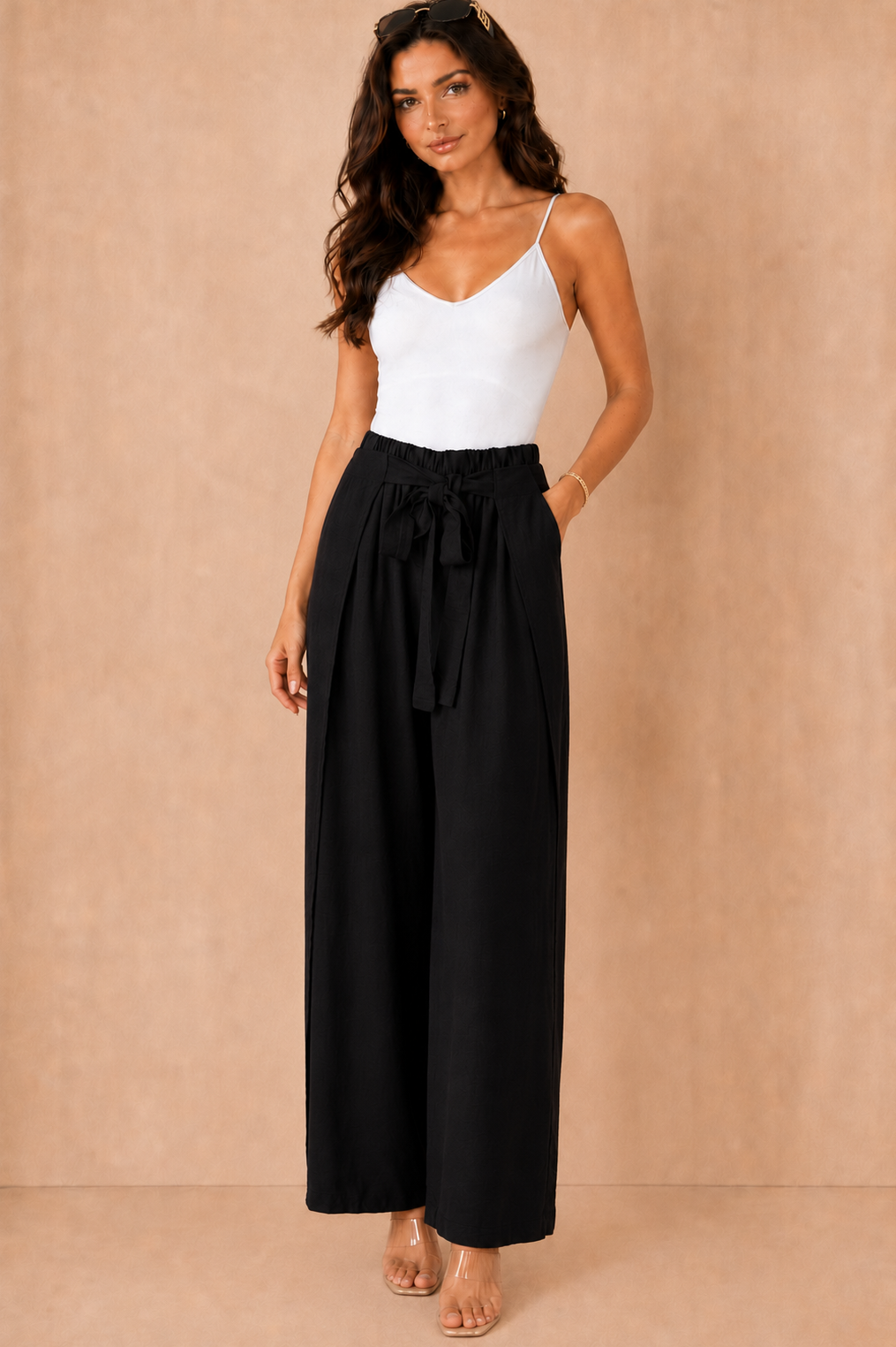 Paityn Black Linen Split Leg Trousers