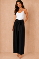 Paityn Black Linen Split Leg Trousers