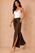 Paityn Chocolate Linen Split Leg Trousers