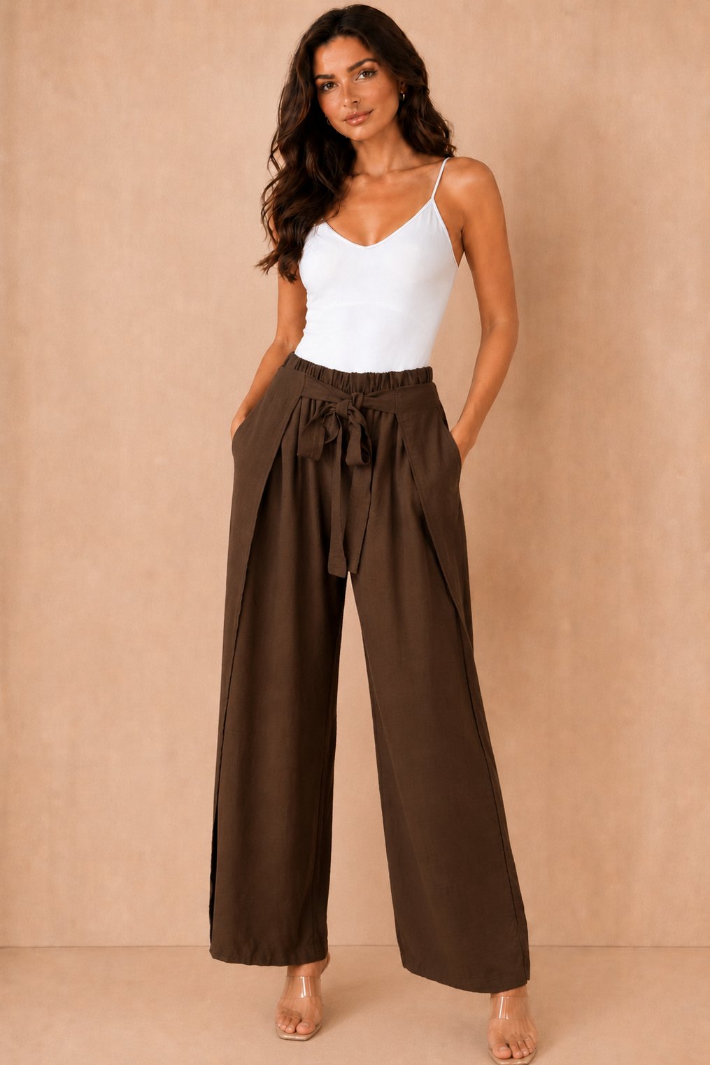 Paityn Chocolate Linen Split Leg Trousers