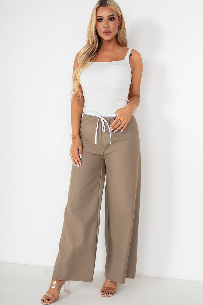 Palmira Taupe Wide Leg Trousers