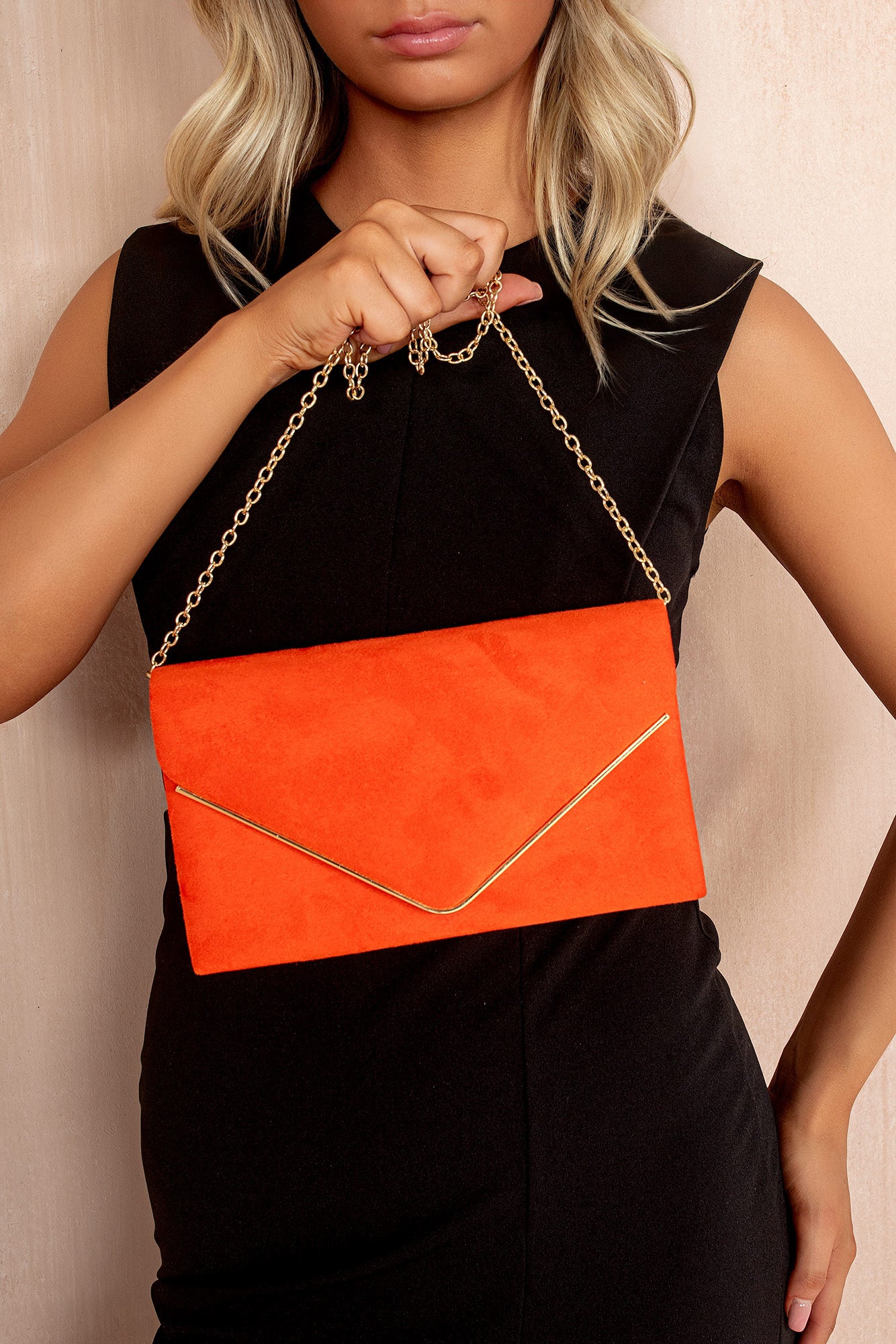 Pamela Scarlett Suedette Gold Trim Clutch