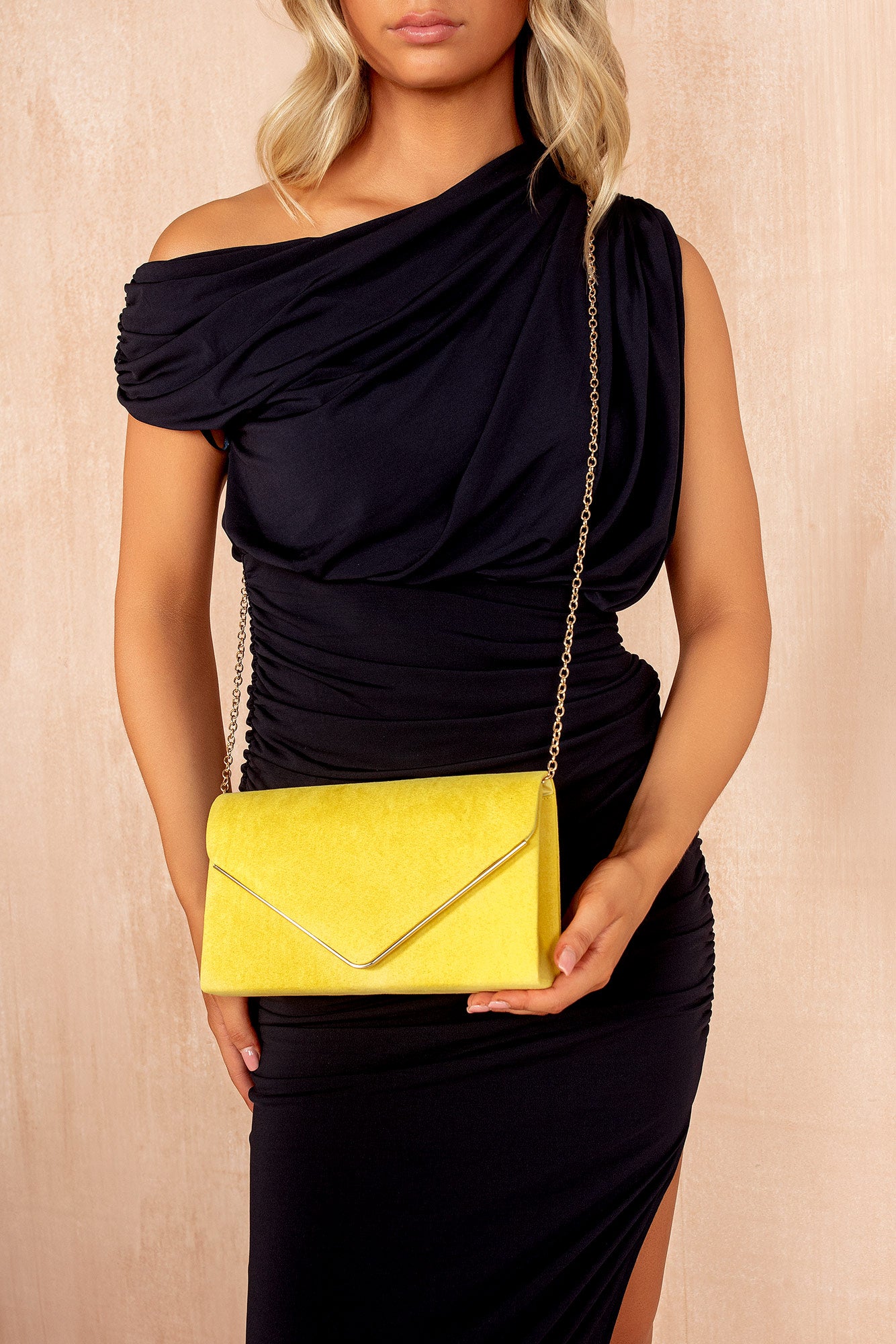 Pamela Yellow Suedette Detachable Chain Bag