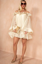 Pandora Pale Lemon Bardot Ruffle Dress