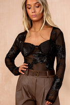 Parker Black Mesh Floral Devore Bodysuit
