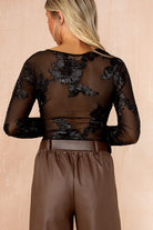 Parker Black Mesh Floral Devore Bodysuit