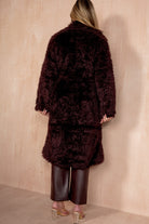 Paulette Burgundy Shaggy Faux Fur Belted Coat