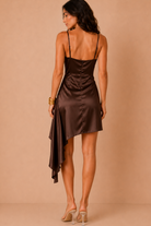 Paxton Chocolate Satin Ruched Cami Dress