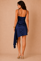 Paxton Navy Satin Ruched Cami Dress
