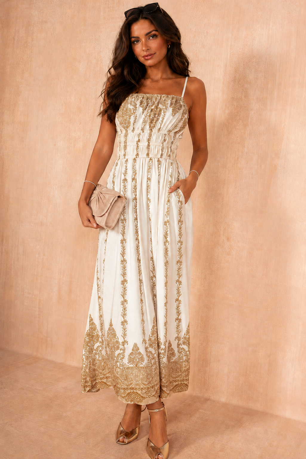 Payton Cream Boho Vine Print Cami Dress