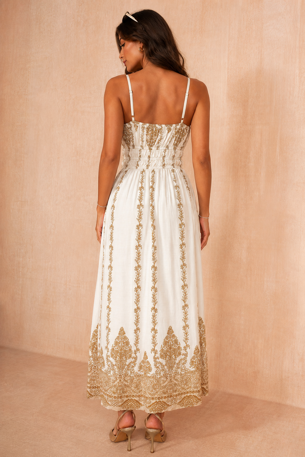 Payton Cream Boho Vine Print Cami Dress