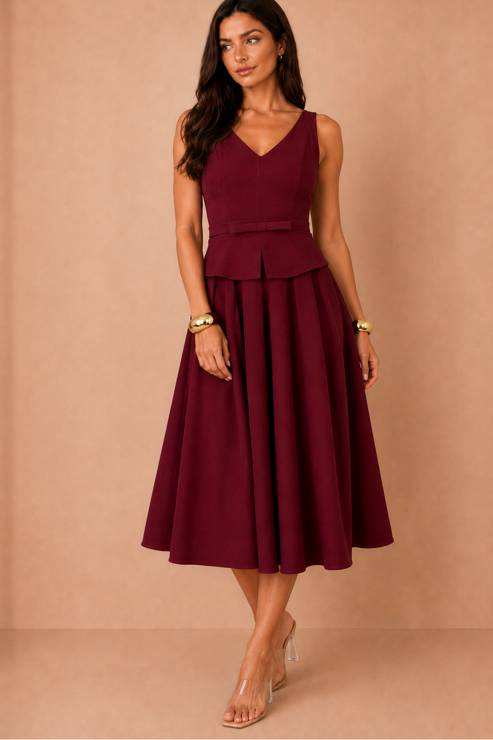 Pearl Berry Bow Detail Dress