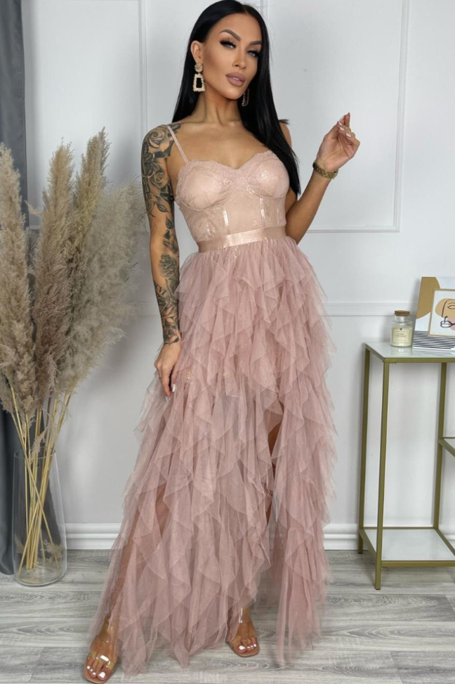 Pearl Blush Mesh Ruffle Dress