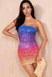 Pearlene Rainbow Sequin Bandeau Dress