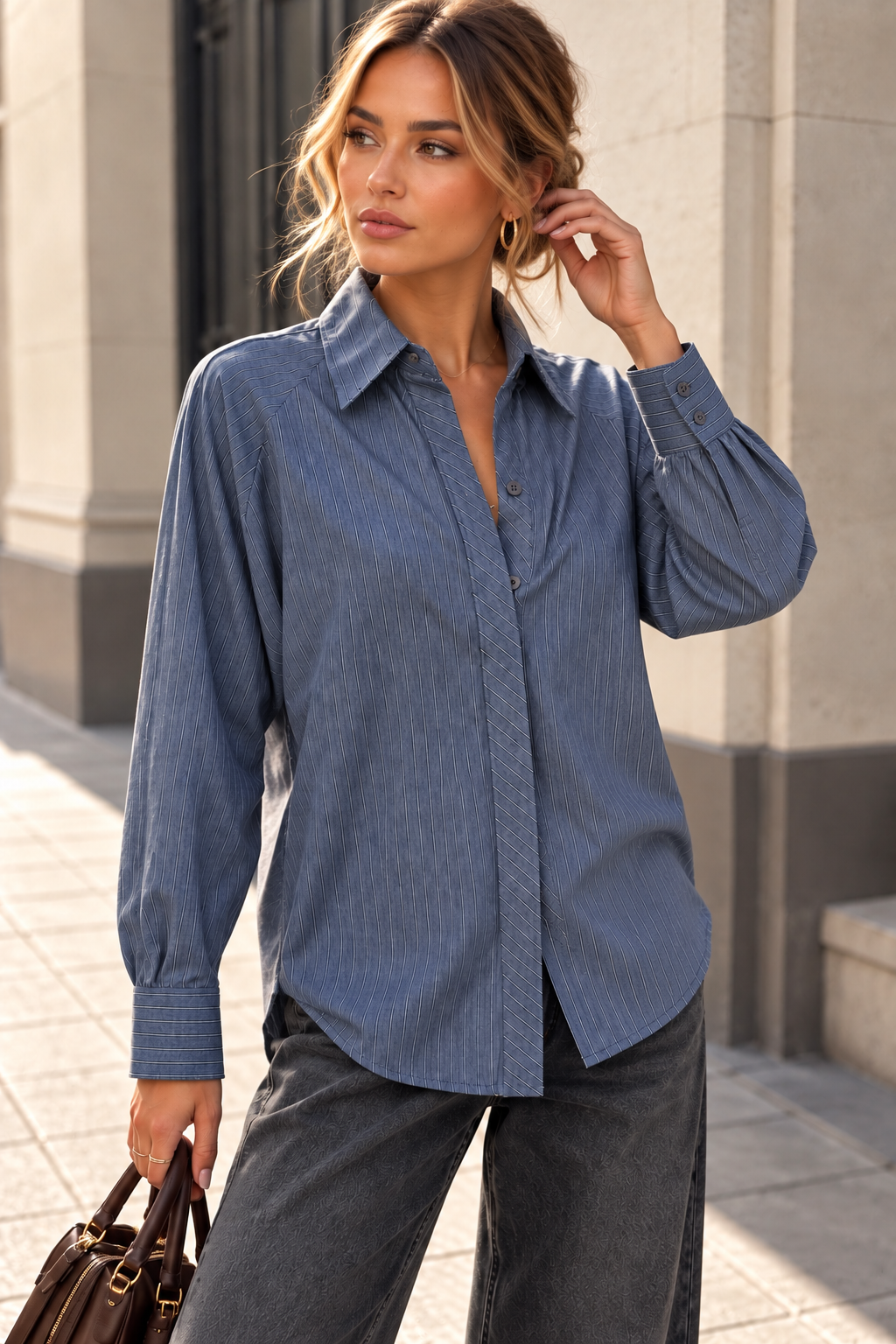 Pearline Midnight Blue Striped Shirt