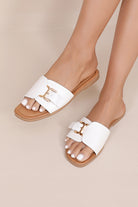 Penny White Buckle Sliders