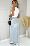 Pepper Light Blue Denim Maxi Skirt