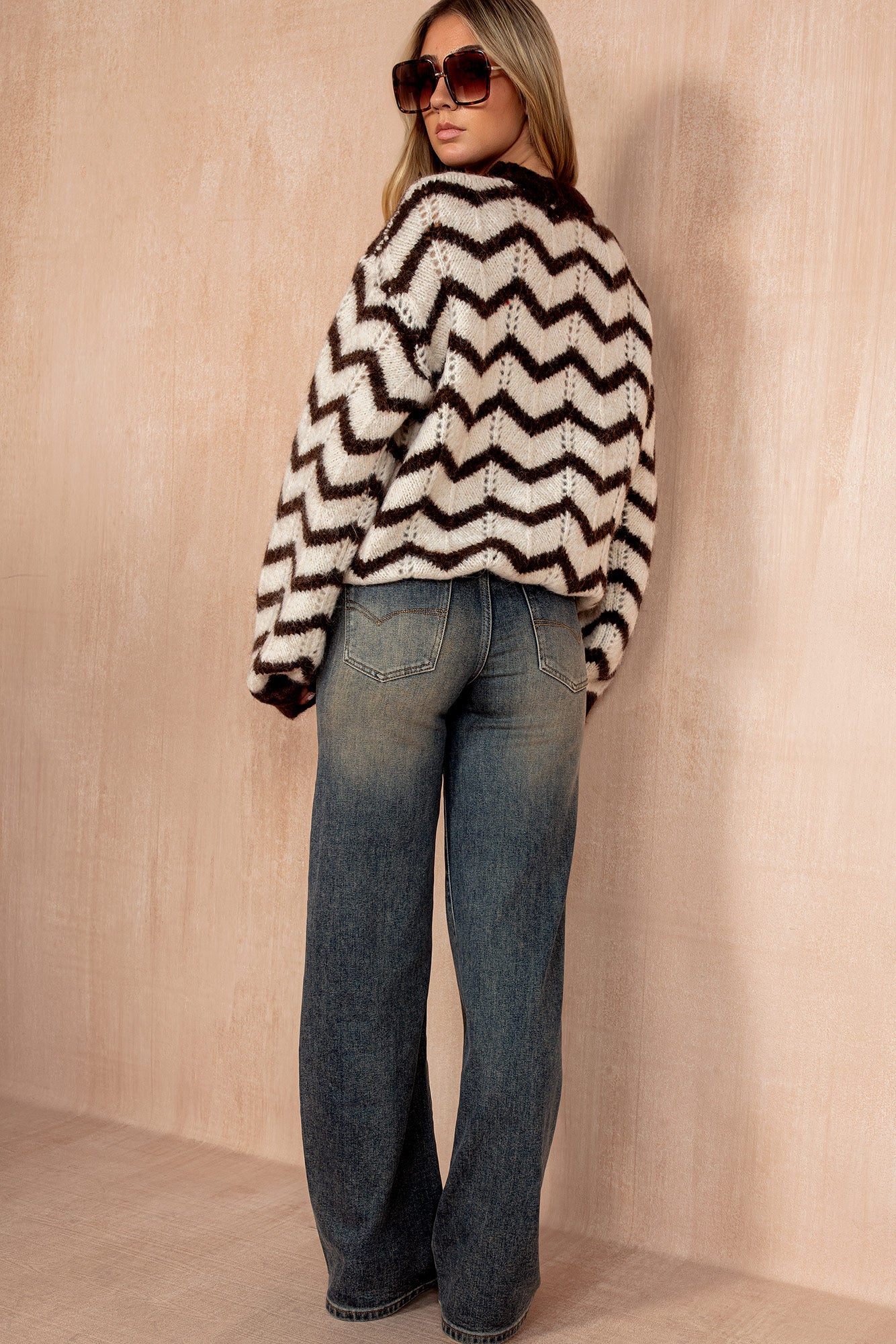 Perla Chocolate Chunky Knit Printed Jumper