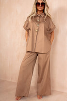 Perrie Taupe Cotton Brooch Co Ord
