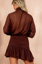 Petrina Chocolate Scarf Detail Spot Frill Dress