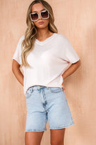 Petula Light Wash Denim Mom Shorts