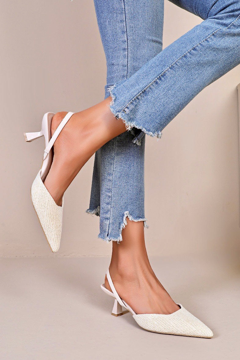 Phallon Cream Woven Kitten Heels –