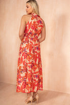 Pheba Coral Linen Print Maxi Dress