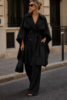 Phillina Black Batwing Belted Trench Coat