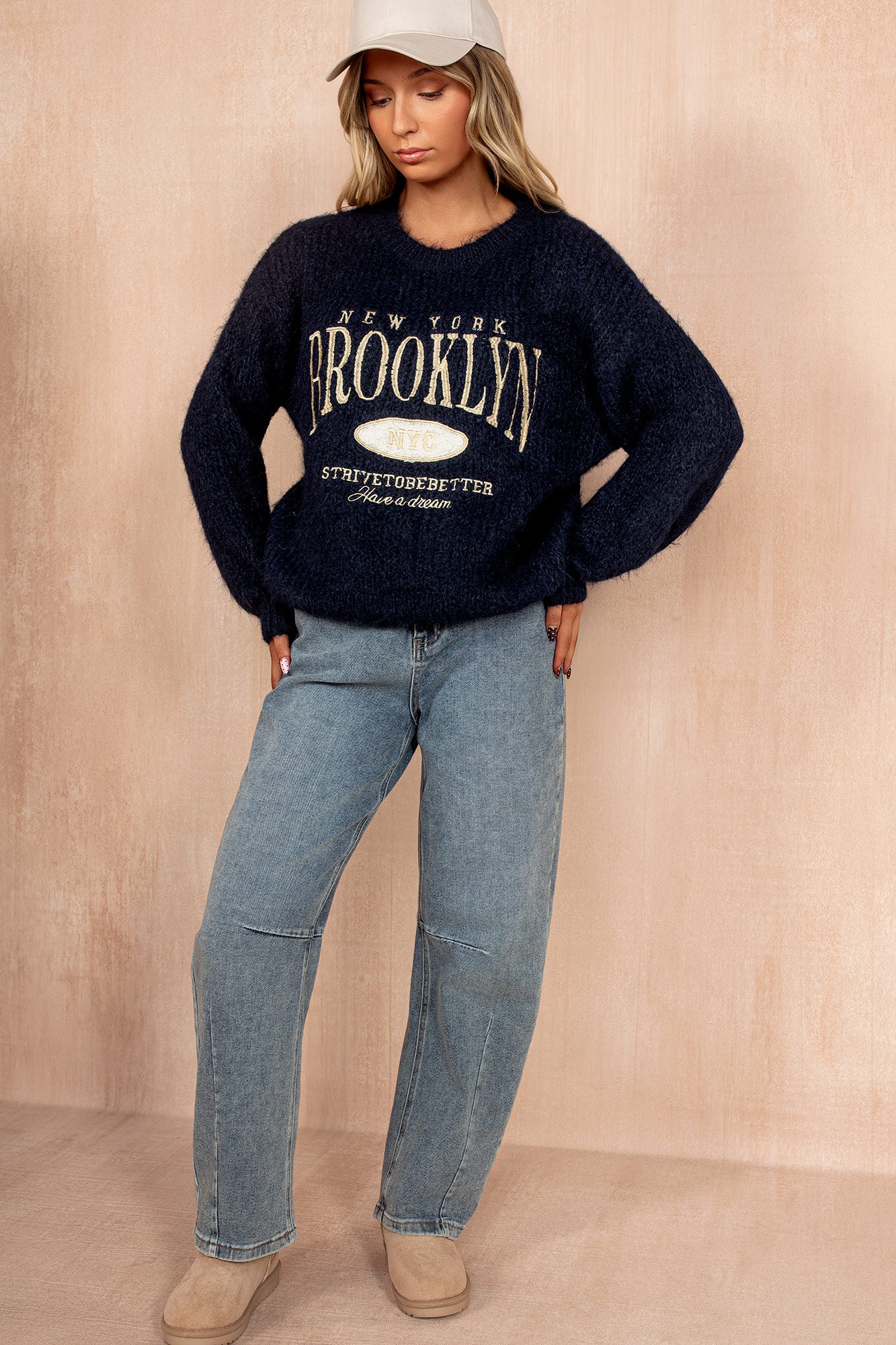 Philomena Navy Knit 'New York Brooklyn' Jumper