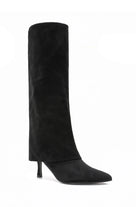 Phoebe Black Fold Over Suedette Knee High Boots