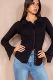 Phoenix Black Ribbed Knit Blouse