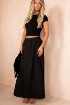 Pia Black Textured Maxi Skirt