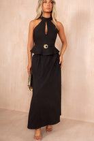 Pia Black Textured Maxi Skirt
