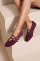 Pia Burgundy Suedette Ballet Pumps